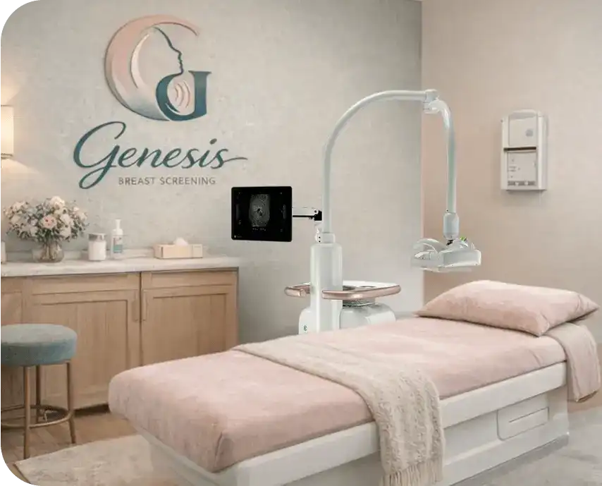 Private and calm ABUS breast screening clinic environment at Genesis, designed for patient comfort and support