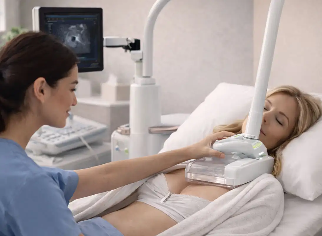 Medical professional performing ABUS breast screening for accurate breast health evaluation at Genesis, Tampa